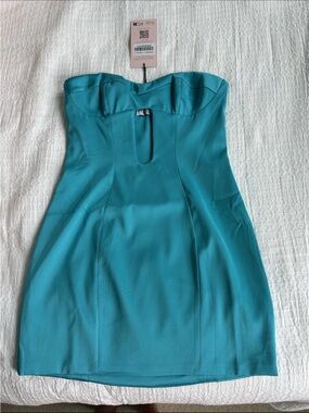 Oh Polly Strapless Teal Bandeau Bodycon Mini Dress Size US 4 NEW WITH TAGS